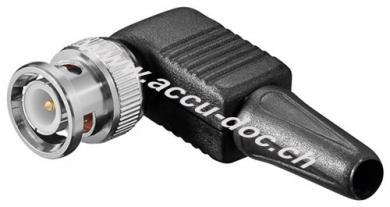 BNC-Winkelstecker mit Schraubverschluss - mit Kunststoffkappe, Schnellverschluss und Gold-Pin 