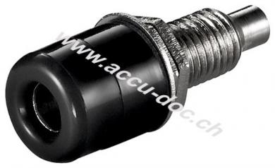 Bananenbuchse mit Gewinde, Schwarz - 4 mm, mit 2 Muttern, schwarz 