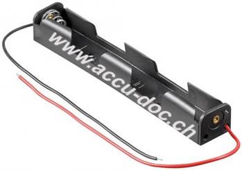 2x AA (Mignon) Batteriehalter, Schwarz - lose Kabelenden 