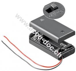 2x AA (Mignon) Batteriehalter, Schwarz - lose Kabelenden, schaltbar, wasserabweisend 