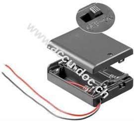 3x AA (Mignon) Batteriehalter, Schwarz - lose Kabelenden, schaltbar, wasserabweisend 