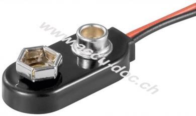 1x 9 V Block Batterieclip, Schwarz - lose Kabelenden, wasserabweisend 