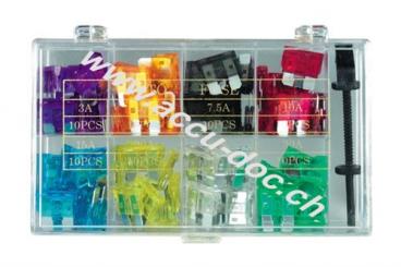 Kfz Sicherungssortiment, 101 tlg. - Maße der Flachsicherungen: 19,1 x 5,1 x 18,5 mm 