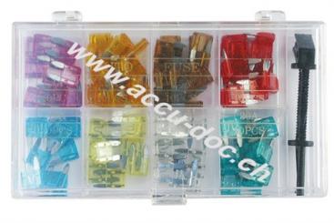 Kfz Sicherungssortiment, 101 tlg. - Maße der Kfz-Sicherungen: 16,7 x 11,2 x 3,81 mm 