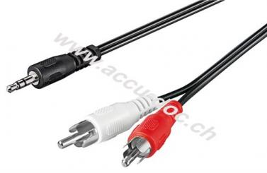 Audio Adapterkabel AUX, 3,5 mm Klinke zu Stereo Cinch-Stecker, CU, 3 m, Schwarz - Klinke 3,5 mm Stecker (3-Pin, stereo) > 2x Cinch-Stecker (Audio links/rechts) 