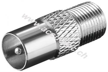 F-Adapter: F-Buchse > Koax-Stecker, Zink - Zink 