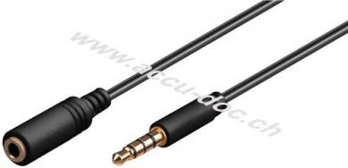 Kopfhörer- und Audio Verlängerungskabel AUX, 4-pol. 3,5 mm slim, CU, 2 m, Schwarz - Klinke 3,5 mm Stecker (4-Pin, stereo) > Klinke 3,5 mm Buchse (4-Pin, stereo) 