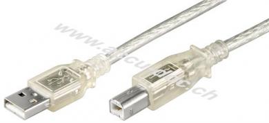 USB 2.0 Hi-Speed Kabel, Transparent, 3 m - USB 2.0-Stecker (Typ A) > USB 2.0-Stecker (Typ B) 