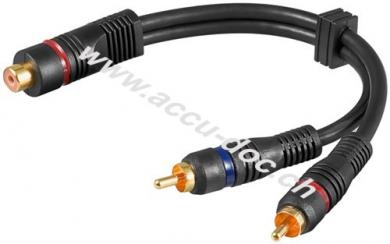 Audio Y Adapterkabel, 1x Cinch-Stecker zu stereo Cinch-Buchse, OFC, zweifach geschirmt, 0.2 m, Schwarz - Cinch-Buchse > 2x Cinch-Stecker (Audio links/rechts) 