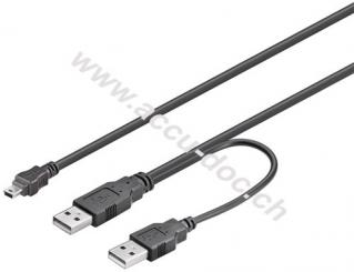 USB 2.0 Hi-Speed Dual-Power-Kabel, schwarz, 0.6 m - USB 2.0-Stecker (Typ A) + USB 2.0-Stecker (Typ A) > USB 2.0-Mini-Stecker (Typ B, 5-Pin) 