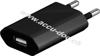 USB Ladegerät 1 A, Schwarz - mit 1x USB-Buchse, flache Bauform 