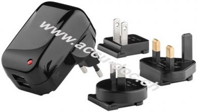 USB-Ladegerät mit 3 Reiseadaptern 2 A, Schwarz - 3 Geräteadapter für UK, USA und Australien 