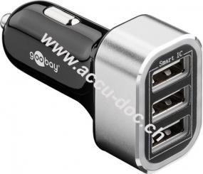 Auto Ladegerät 3xUSB, Schwarz - 16,5W max.5.5A (12/24V) 3xUSB 