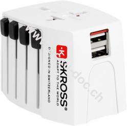 World Adapter MUV USB, Weiß - geeignet für alle ungeerdeten Geräte (2-pol.), mit integriertem dualem USB-Ladegerät 