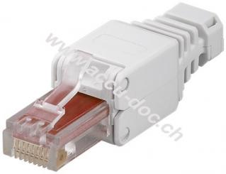 Werkzeugfreier RJ45-Stecker CAT 6 UTP ungeschirmt - Für 4 Kabeldurchmesser (5,2 mm/6,0 mm/6,4 mm/7,5 mm), Klemmleiste für werkzeugfreie LSA-Montage 