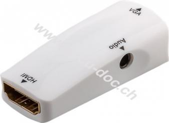 Kompakter HDMI™/VGA-Adapter inkl. Audio, vergoldet, Weiß - HDMI™-Buchse (Typ A) > VGA-Buchse (15-polig) + Klinke 3,5 mm Buchse (3-Pin, stereo) 