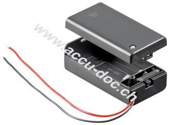 1x 9 V Block Batteriehalter, Schwarz - lose Kabelenden, wasserabweisend 