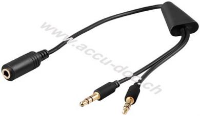 Audio-Adapter (Kopfhörer > Notebook), 0.4 m, Schwarz - verbindet Stereo-Headset (3,5-mm-Klinkenstecker, 4-polig) mit PC oder Notebook 