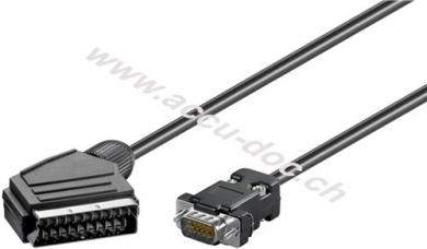 Adapterkabel, Scart zu VGA, 2 m, Schwarz - Scartstecker (21-Pin) > VGA-Stecker (15-polig) 