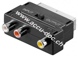 Scart zu Composite Audio Video Adapter, IN/OUT, Scart-Stecker (21-Pin), Schwarz - Scart-Stecker (21-Pin) > 3x Cinch-Buchse 