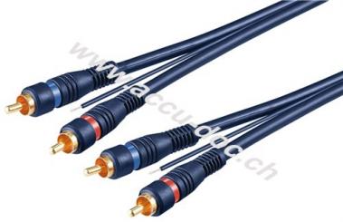 Car Hifi stereo Verbindungskabel Cinch, zweifach geschirmt, 1.5 m, Blau - 2x Cinch-Stecker > 2x Cinch-Stecker 