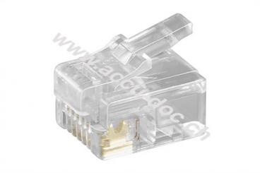 RJ12-Westernstecker für Flachkabel,  6 polig, RJ12-Stecker (6P6C), Transparent - zum Crimpen an Telefonflachkabel, ungeschirmt 