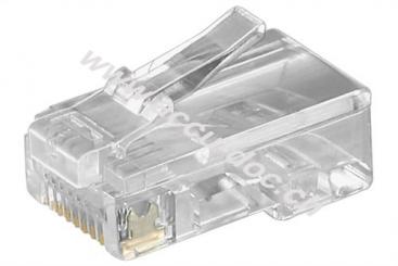 RJ45-Westernstecker für Flachkabel, 8 polig, RJ45-Stecker (8P8C), Transparent - zum Crimpen an Telefonflachkabel, ungeschirmt 