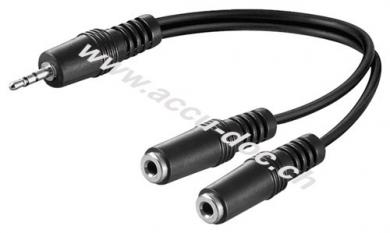 Audio Y-Adapterkabel (3,5 mm stereo), 0.2 m, Schwarz - Klinke 3,5 mm Stecker (3-Pin, stereo) > 2x Klinke 3,5 mm Buchse (3-Pin, stereo) 