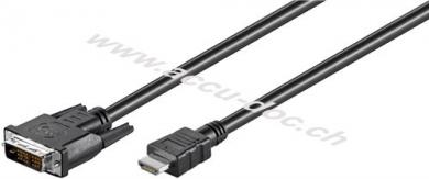 DVI-D/HDMI™-Kabel, vernickelt, 5 m, Schwarz - DVI-D-Stecker Single-Link (18+1 pin) > HDMI™-Stecker (Typ A) 