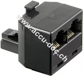 ISDN-T-Adapter, Schwarz - RJ45-Stecker (8P8C) > 2x RJ45-Buchse (8P8C) 