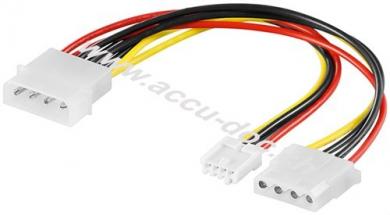 PC Y Stromkabel / Stromadapter 5.25 1x Stecker zu 1x Buchse 3.5 und 1x Buchse 5.25, 0.15 m - HDD/5,25 Zoll-Stecker (4-Pin) > HDD/5,25 Zoll-Buchse (4-Pin) + Floppy/3,5 Zol 