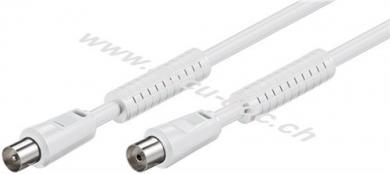 Antennenkabel mit Ferrit (80 dB), doppelt geschirmt, 10 m, Weiß - Koax-Stecker > Koax-Buchse (vollständig geschirmt) 