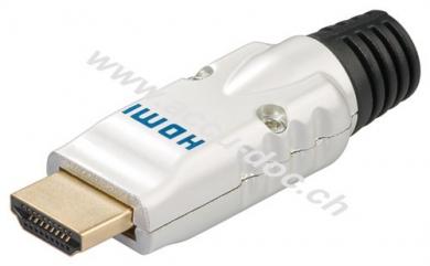 HDMI™ Stecker in Metall, Silber - zur Selbstmontage, Lötversion 