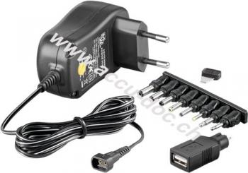 Universal-Netzteil (3V-12V  max. 12W / 1,0A), Schwarz, 1.8 m - inkl. 1x USB- und 8x DC-Adapter 