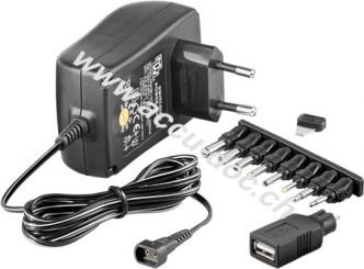 Universal-Netzteil (3 V - 12 V  max. 18 W / 1,5 A), Schwarz, 1.8 m - inkl. 1x USB- und 8x DC-Adapter 