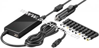 12 V - 24 V Universal-Notebook-Netzteil für PKW/LKW, Schwarz - inkl. 10 DC-Adapter - max. 90 W und 4,73 A 