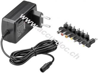 Universal-Netzteil (9 V - 24 V max. 24 W / 1,5 A), Schwarz, 1.6 m - inkl. 7x DC-Adapter 