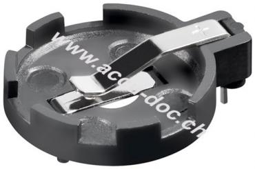 CR2012-CR2032 Knopfzellenhalter, 1 Stk. im Polybeutel, Schwarz - max. 20 mm, Schwarz, Printmontage, horizontal (2-Pin) 