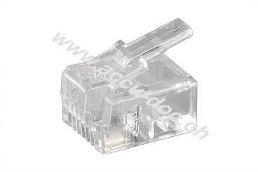 RJ11-Westernstecker für Rundkabel, 4 polig, RJ11/RJ14-Stecker (6P4C), Transparent - zum Crimpen an Telefonrundkabel, ungeschirmt 