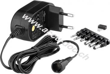 Universal-Netzteil (3 V - 12 V max. 12 W / 1,0 A), Schwarz, 1.8 m - inkl. 6 DC-Adapter 