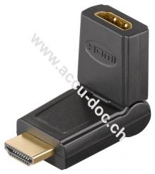 HDMI™ Adapter 180°, vergoldet, 1 Stk. im Blister, Schwarz - HDMI™-Buchse (Typ A) > HDMI™-Stecker (Typ A) 180°, abwinkelbar 