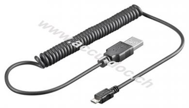 Micro-USB Lade- und Synchronisationskabel, Spiralkabel, Schwarz, 1 m - für Android-Geräte, schwarz 