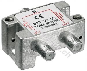 SAT-Verteiler, 2-fach, 2 x out, Silber - für Satellitenanlagen 5 MHz - 2400 MHz 