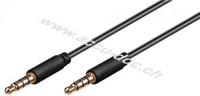 Audio Verbindungskabel AUX, 3,5 mm Stereo 4-pol., Slim, CU, 1 m, Schwarz - Klinke 3,5 mm Stecker (4-Pin, stereo) > Klinke 3,5 mm Stecker (4-Pin, stereo) 