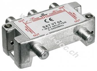 SAT-Verteiler, 4-fach, 4 x out, Silber - für Satellitenanlagen 5 MHz - 2400 MHz 