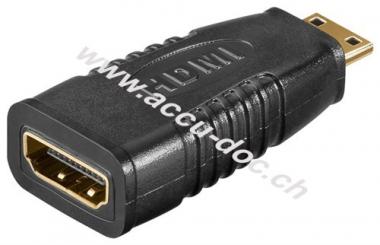 HDMI™-Adapter, vergoldet, 1 Stk. im Blister, Schwarz - HDMI™-Buchse (Typ A) > HDMI™ Mini-Stecker (Typ C) 