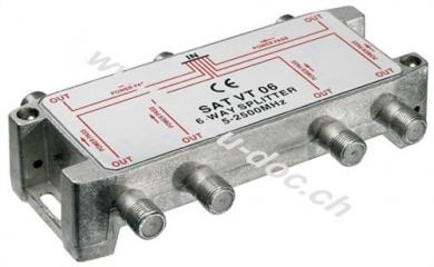 SAT-Verteiler, 6-fach, 6 x out, Silber - für Satellitenanlagen 5 MHz - 2400 MHz 