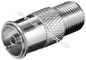 F-Adapter: F-Buchse > Koax-Buchse - Adapter-Stecker aus Kupfer-Zink-Gemisch 