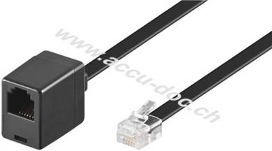 Modularverlängerungskabel, 10 m, Schwarz - Kupferkaschierter Aluminiumleiter (CCA), RJ12-Stecker (6P6C) > RJ12-Buchse (6P6C) 