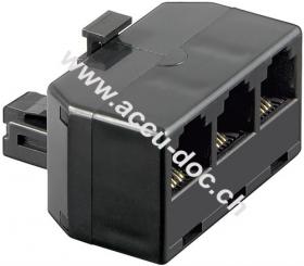 ISDN T-Adapter, Schwarz - RJ11/RJ14-Stecker (6P4C) > 3x RJ11/RJ14-Buchse (6P4C) 
